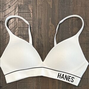 Hanes Seamless Rib Contour Bra White Ribbed Wireless Lightly Padded M